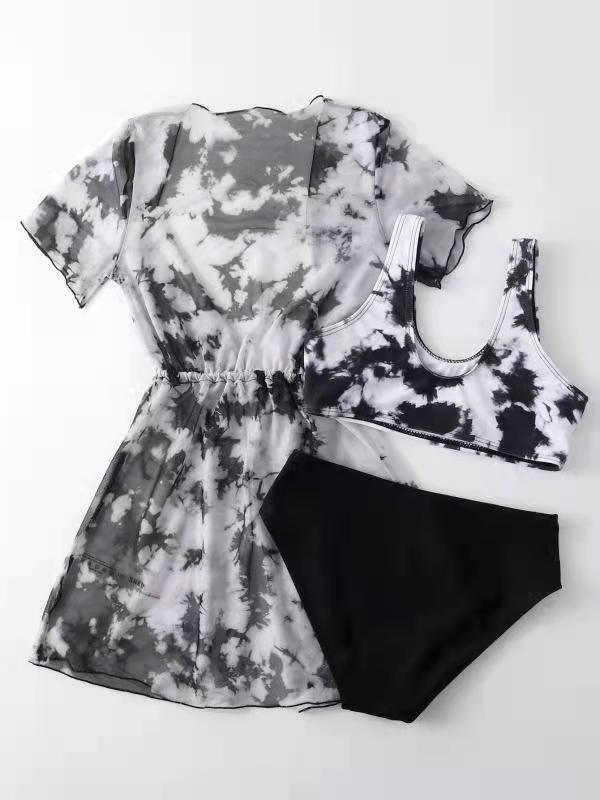 Wholesale Black Floral Three-piece Swimwear
